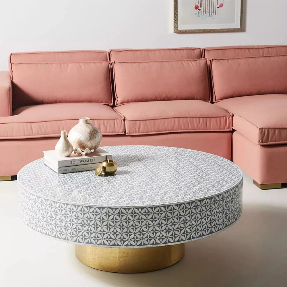 Inlay Round Coffee Table- Geomertric Flower