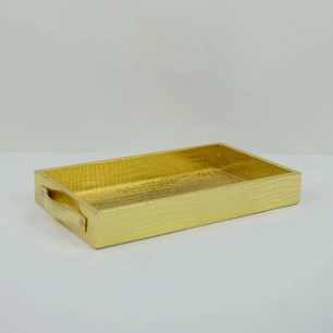Vegan Leather Rectangular Serving Tray with Handles-Gold