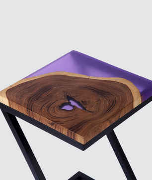 Epoxy Solid Wood End Table – Teak Wood with Violet Resin Finish