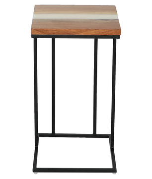 C-Shaped Table – Acacia Wood with White Resin Finish