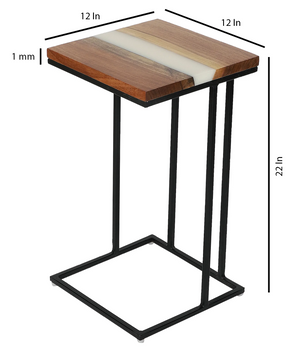 C-Shaped Table – Acacia Wood with White Resin Finish