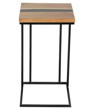 C-Shaped Table – Acacia Wood with Black Resin Finish