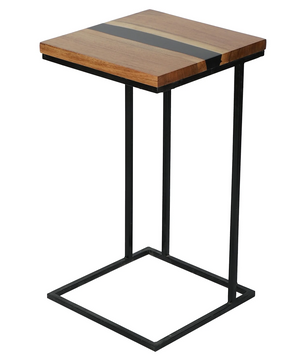 C-Shaped Table – Acacia Wood with Black Resin Finish