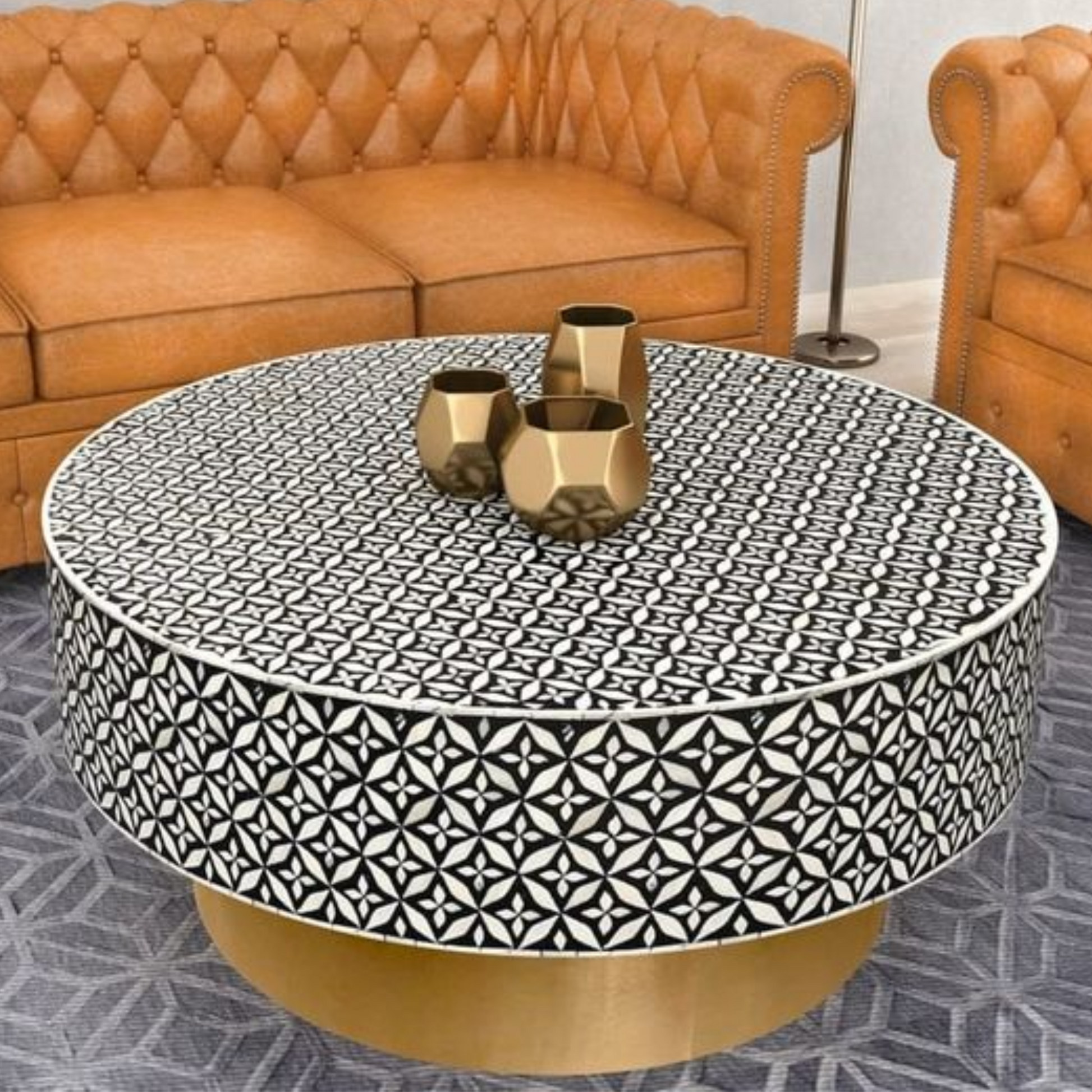 Inlay Round Coffee Table- Geomertric Flower