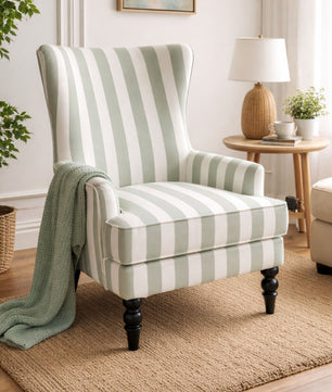 Sage Ivory Classic Stripe Accent Chair