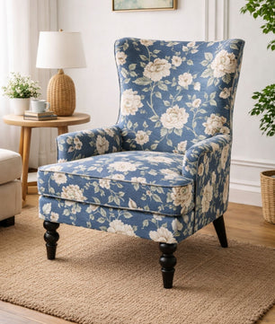 Vintage Blue Blossom Floral Accent Chair