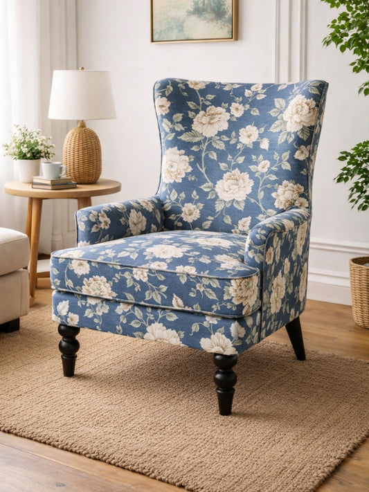 Vintage Blue Blossom Floral Accent Chair