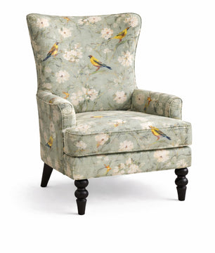 Elegant Sage Aviary Print Wingback Chair