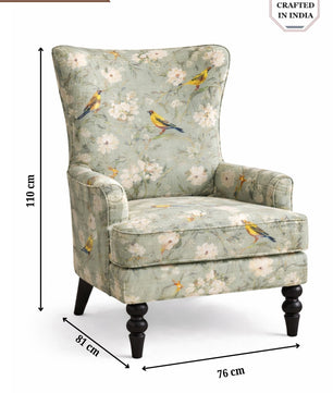 Elegant Sage Aviary Print Wingback Chair