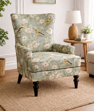 Elegant Sage Aviary Print Wingback Chair