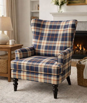 Classic Navy Check Upholstered Armchair