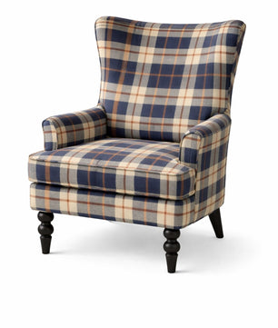 Classic Navy Check Upholstered Armchair