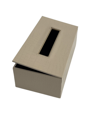 Leather Tissue Box-Croco Cream