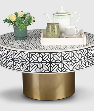 Ossein Iron New Center Table in Black & White Colour