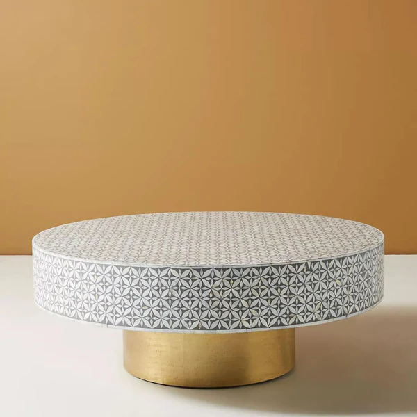 Inlay Round Coffee Table- Geomertric Flower
