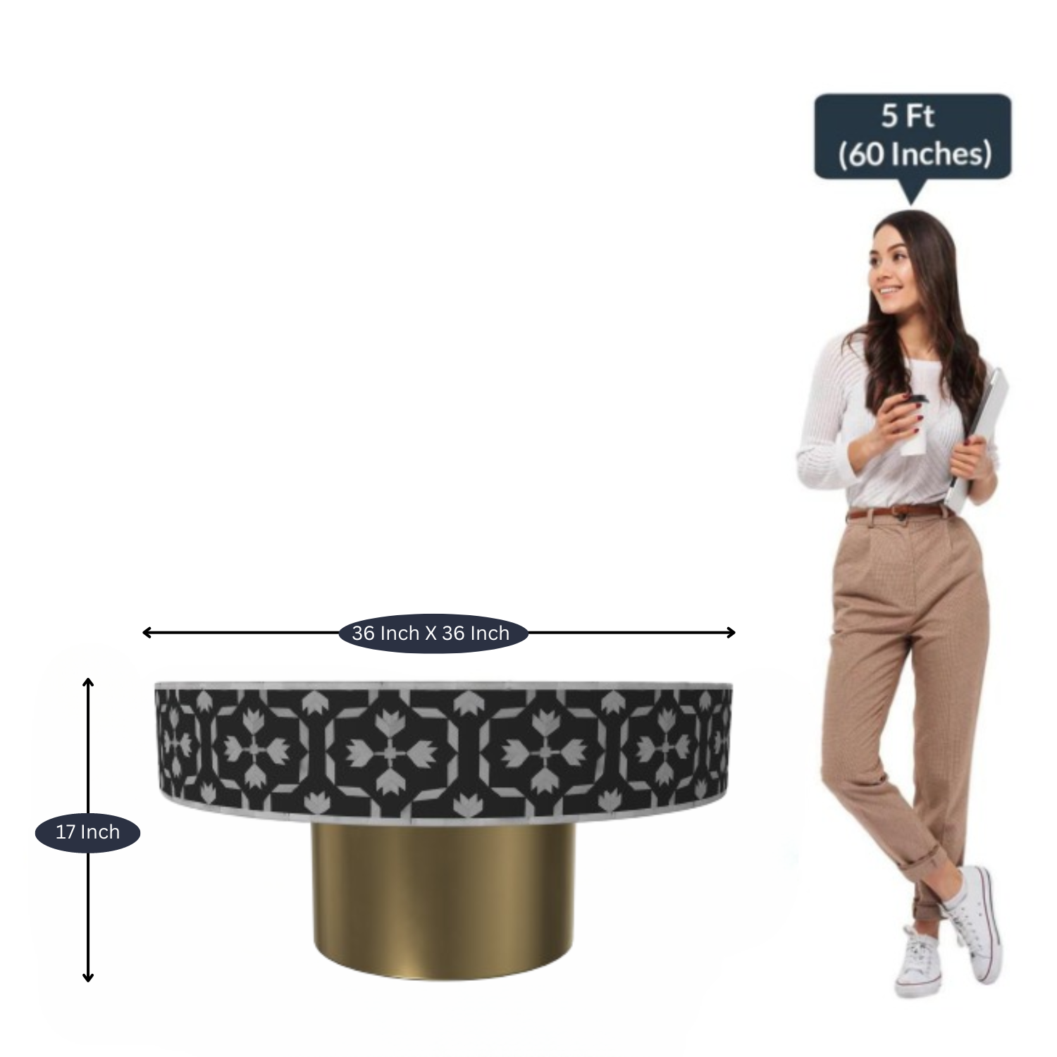 Inlay Round Coffee Table- Floral
