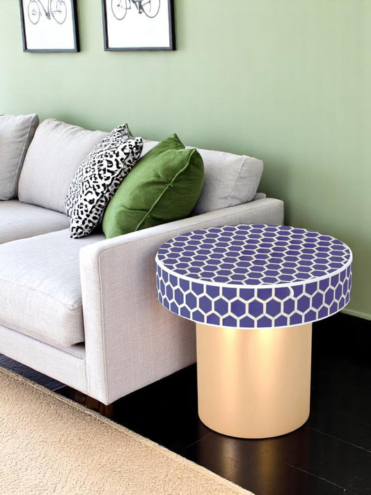 Inlay Round Side Table- HoneyComb