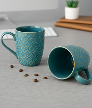 Green Ceramic Coffee Mug – 350ML  Set Of 2