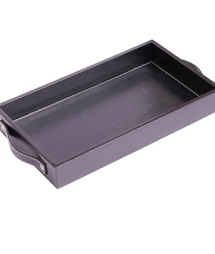 Vegan Leather Rectangular Serving Tray with Handles-Black
