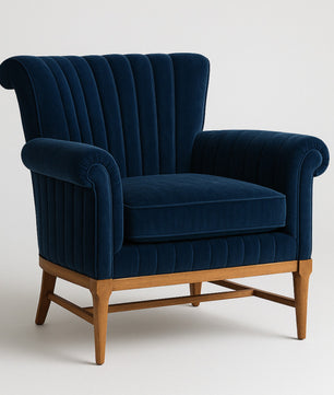 Detailed Tufted Super Comfy Navy Blue Velvet Sofa Lounge Chair