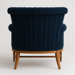 Detailed Tufted Super Comfy Navy Blue Velvet Sofa Lounge Chair