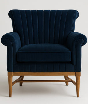 Detailed Tufted Super Comfy Navy Blue Velvet Sofa Lounge Chair
