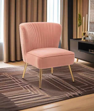 Classic Style Curved Back Pink Velvet Accent Chair
