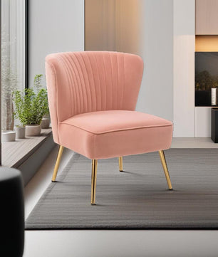 Classic Style Curved Back Pink Velvet Accent Chair