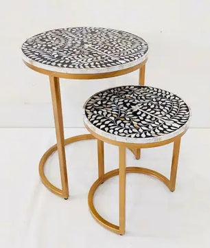 Handcrafted Inlay Nesting Table Set of 2-  Cleo