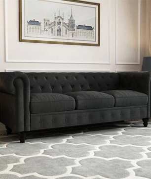 3 Seater Chesterfield Couch Furniture,Classic Velvet Upholstered Sofa with Deep Tufted Back and Scroll Arms