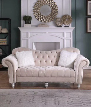 Luxury Classic America Chesterfield Tufted Camel Back Armchair Living Room Sofa, Beige