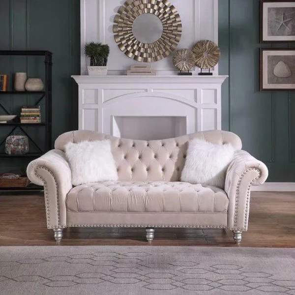 Luxury Classic America Chesterfield Tufted Camel Back Armchair Living Room Sofa, Beige
