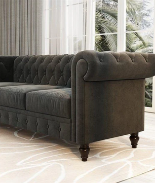 3 Seater Chesterfield Couch Furniture,Classic Velvet Upholstered Sofa with Deep Tufted Back and Scroll Arms