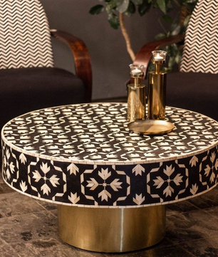 Inlay Round Coffee Table- Floral