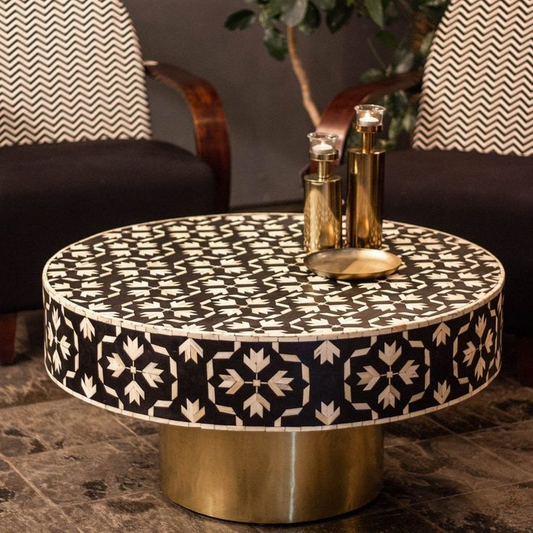Inlay Round Coffee Table- Floral