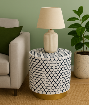 Inlay Drum Side Table with Base - Targua