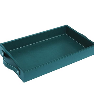 Vegan Leather Rectangular Serving Tray with Handles-Bottle Green
