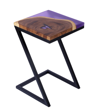 Epoxy Solid Wood End Table – Teak Wood with Violet Resin Finish