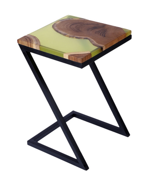 Epoxy Solid Wood End Table – Teak Wood with Lemon Resin Finish