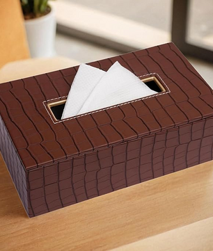 Leather Tissue Box-Tan Brown