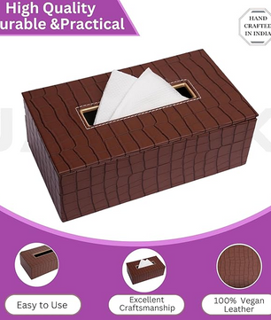 Leather Tissue Box-Tan Brown