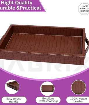 Vegan Leather Rectangular Serving Tray with Handles_Walnut Brown
