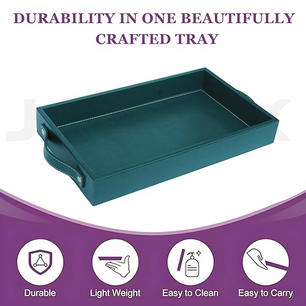 Vegan Leather Rectangular Serving Tray with Handles-Bottle Green