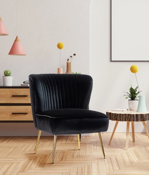 Classic Style Curved Back Black Velvet Accent Chair