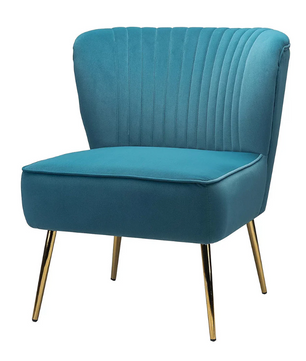 Classic Style Curved Back Blue Velvet Lounge Chair