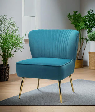 Classic Style Curved Back Blue Velvet Lounge Chair