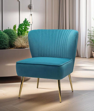 Classic Style Curved Back Blue Velvet Lounge Chair