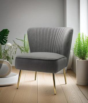 Classic Style Curved Back Grey Velvet Accent Chair