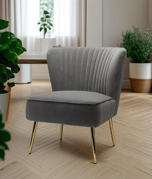 Classic Style Curved Back Grey Velvet Accent Chair