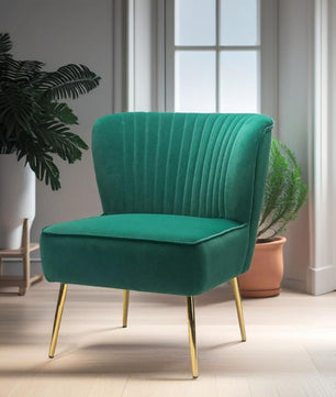 Classic Style Curved Back Teal Velvet Lounge Chair